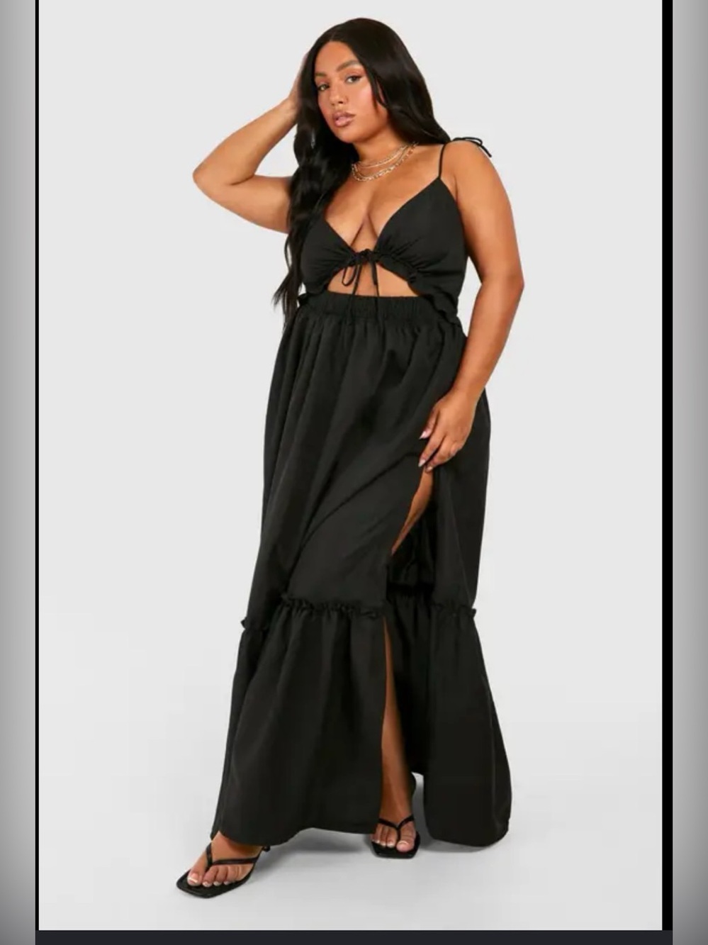 Boohoo Tall Women V Neck Strappy Tiered Maxi Dress Orange Sz 12
